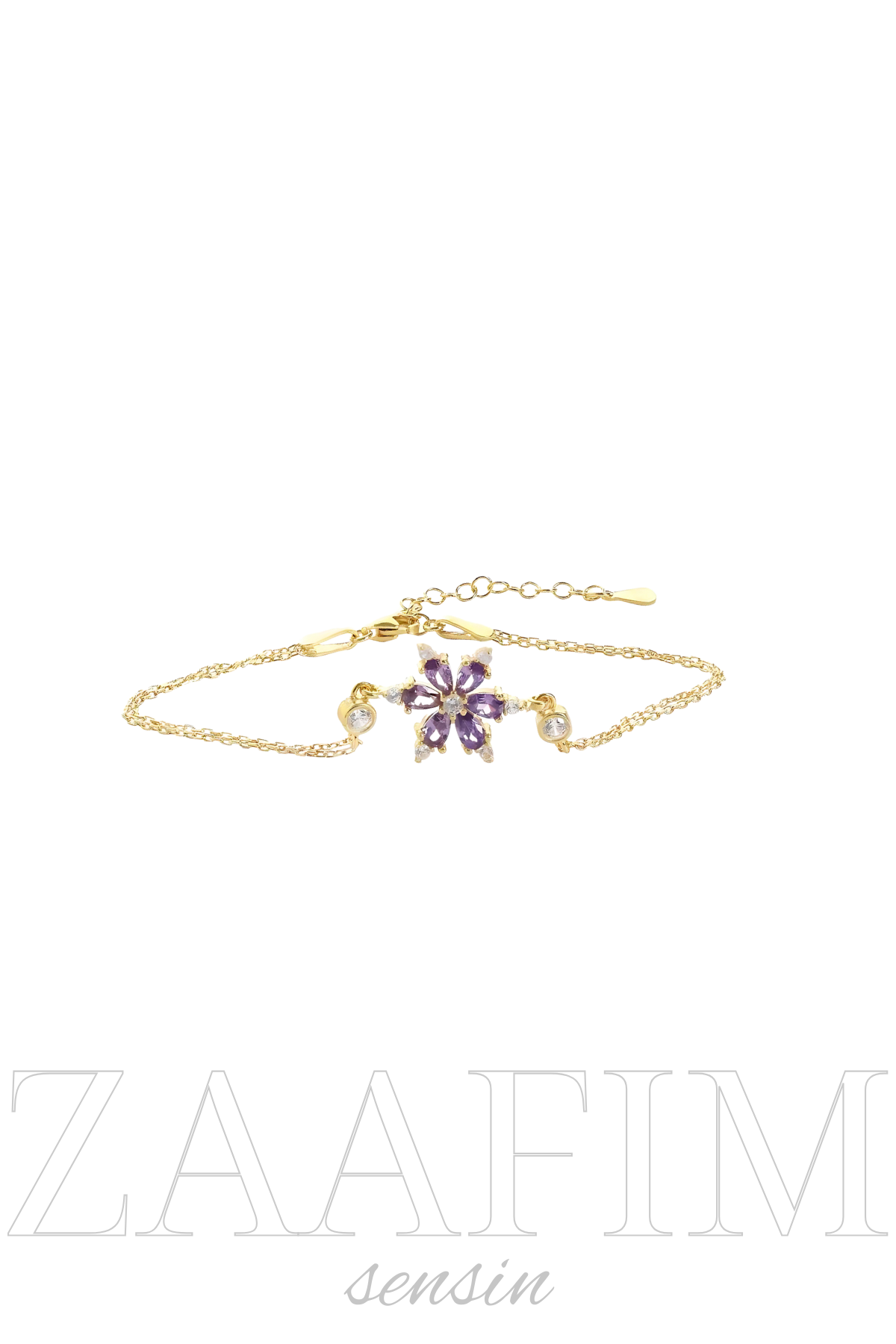 925 Ayar Gümüş Kadın Mor Lotus Çiçeği Bileklik