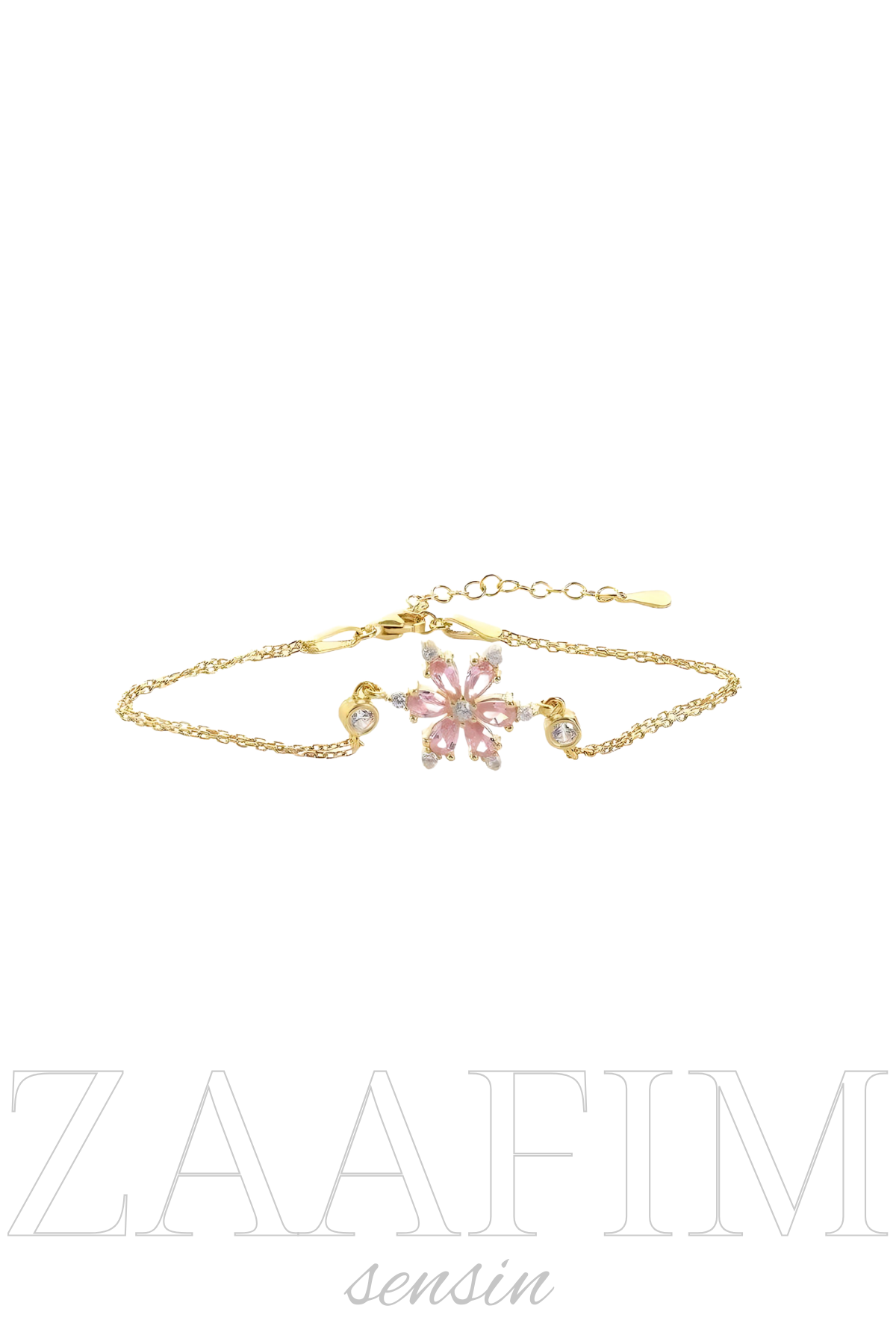 925 Ayar Gümüş Kadın Pembe Lotus Çiçeği Bileklik