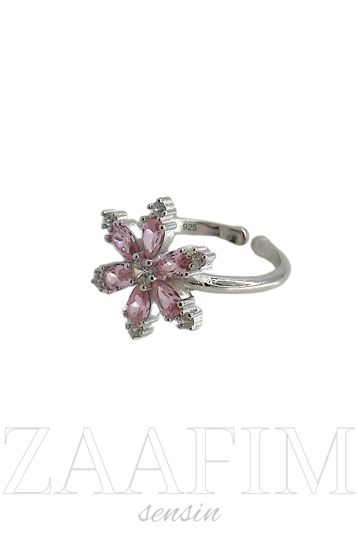 925 Ayar Gümüş Kadın Pembe Lotus Çiçeği Yüzük (Ayarlanabilir)