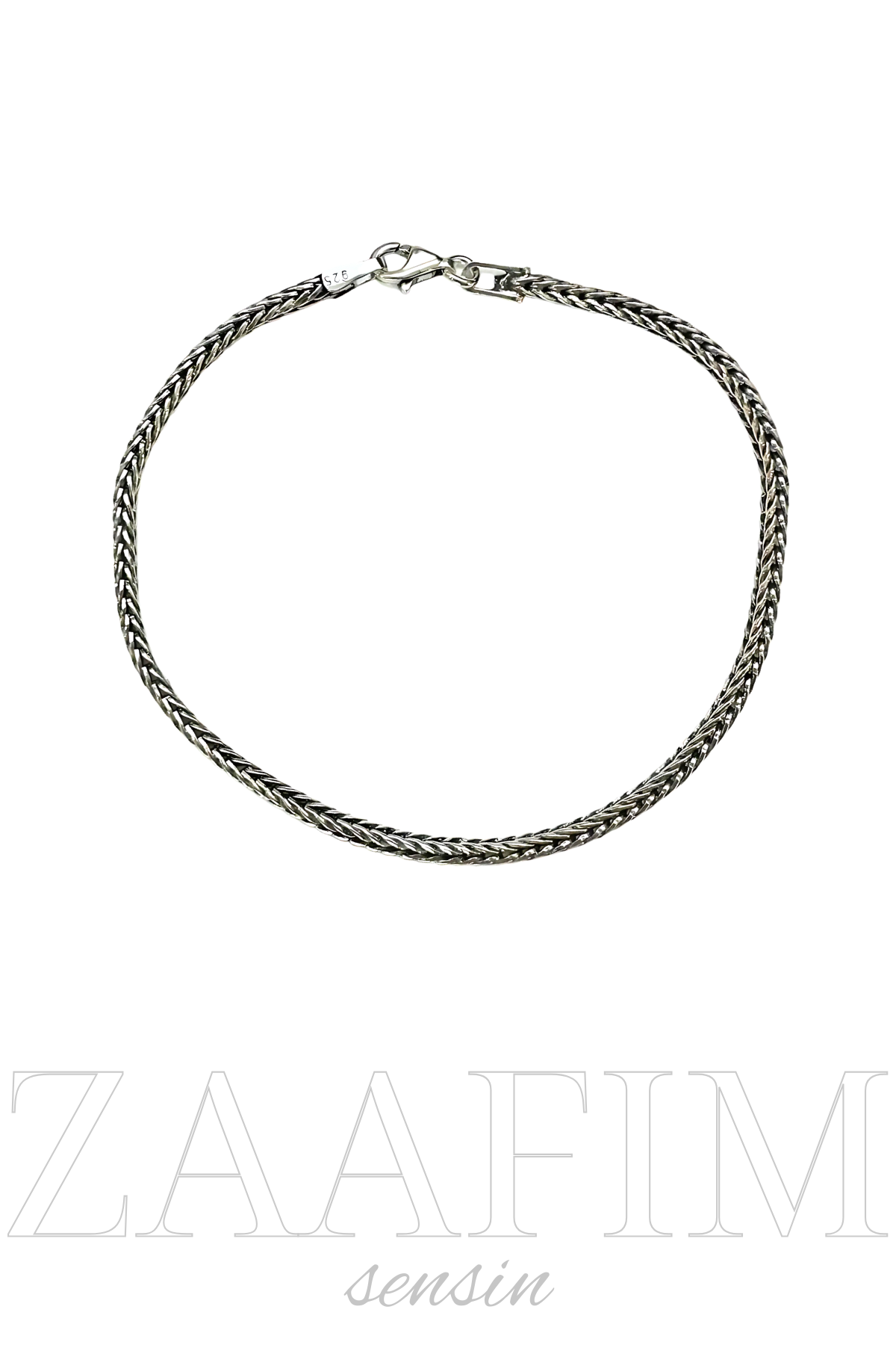 925 Ayar Gümüş Erkek Tilki Kuyruğu Zincir Bileklik 3mm