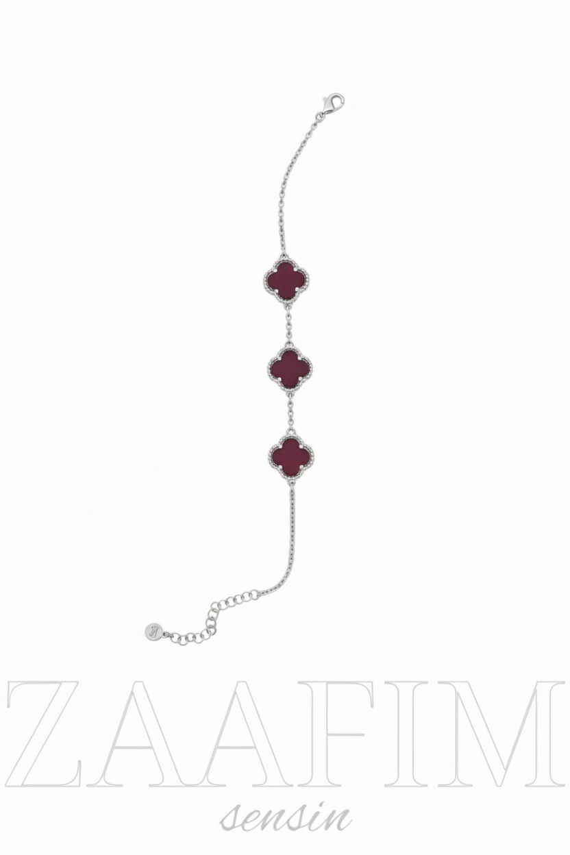 925 Ayar Gümüş 3 Taşlı Yonca Kadın Bileklik