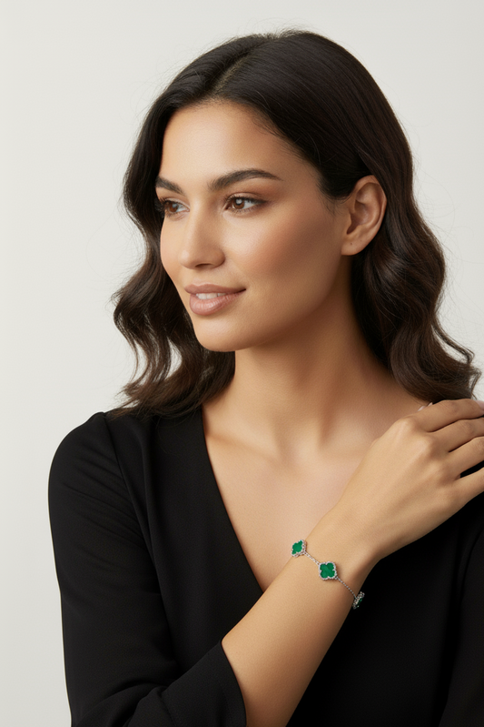 925 Ayar Gümüş 3 Taşlı Yonca Kadın Bileklik