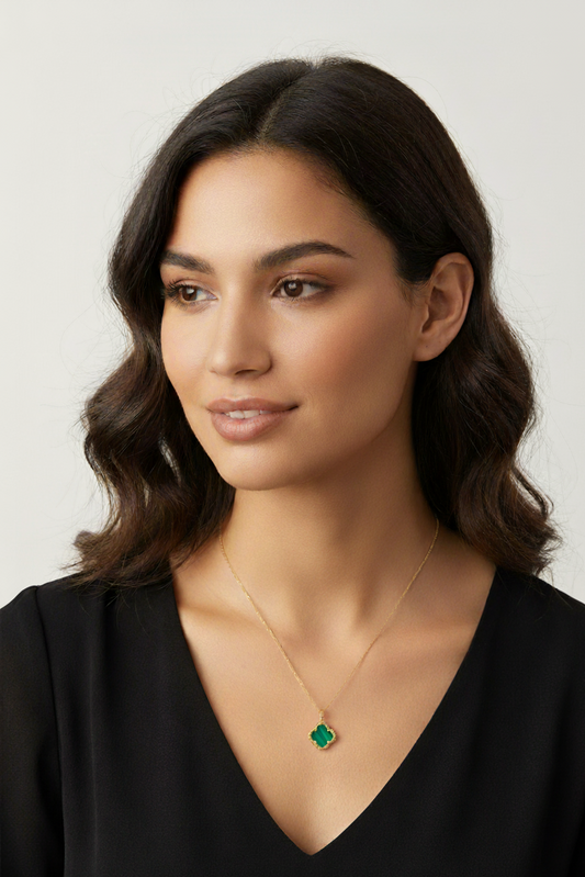 925 Ayar Gümüş 18 Ayar Gold Kaplama Yonca Kadın Kolye